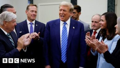 Donald Trump arrives at the Capitol for the first time since the January 6 riots