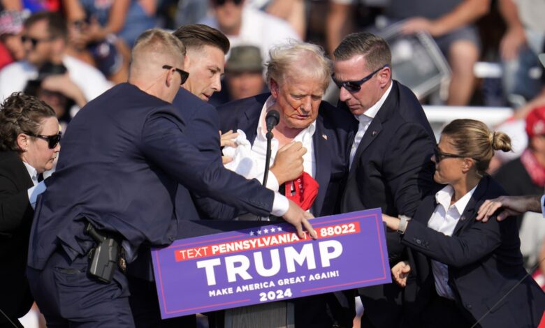 Photos show Trump with blood on his face on stage at rally