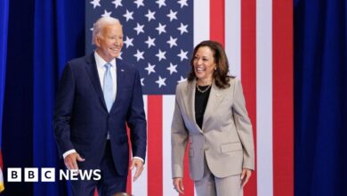 Harris and Biden make first joint appearance since roster change