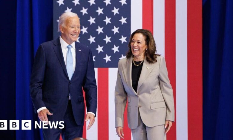 Harris and Biden make first joint appearance since roster change