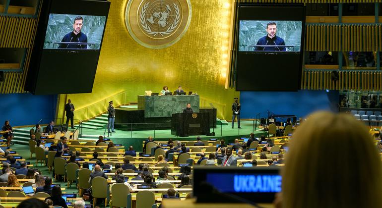 Russia can't win on the battlefield, so they're looking for other ways to torture Ukrainian civilians, Zelenskyy tells UN