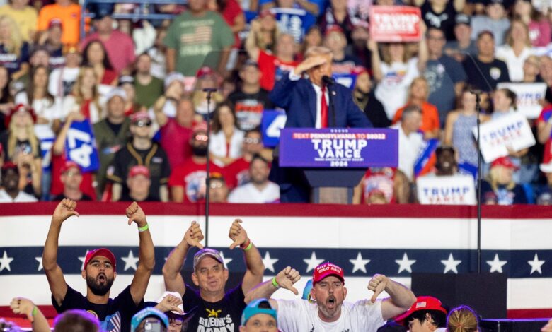 Trump calls journalists “enemy of the people” at Pennsylvania rally minutes before man storms media area