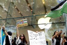 Protesters flock to Apple stores around the world on iPhone 16 launch day