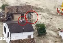 Helicopter rescue after floods hit Italian town