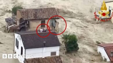 Helicopter rescue after floods hit Italian town