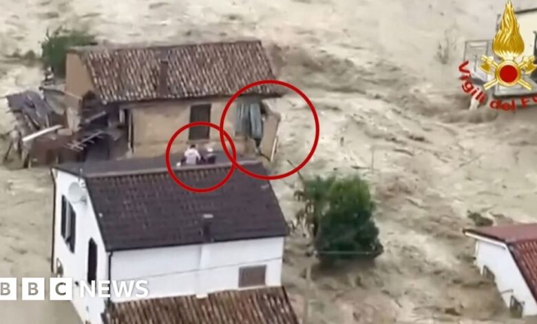 Helicopter rescue after floods hit Italian town