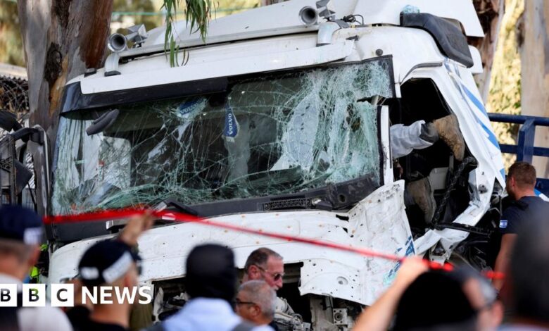 Dozens of people were injured after a truck crashed into a bus station in central Israel