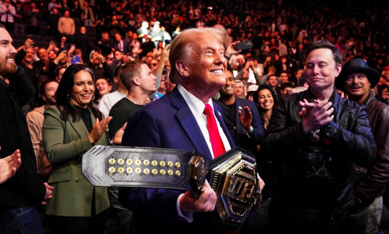 Donald Trump returns to Madison Square Garden for a UFC fight, alongside Elon Musk and his MAGA allies