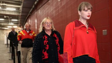 Taylor Swift and Donna Kelce attend the Kansas City Chiefs' game against the Las Vegas Raiders