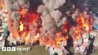 Drone footage shows massive flames engulfing Manila shanty town