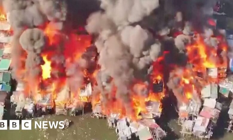 Drone footage shows massive flames engulfing Manila shanty town