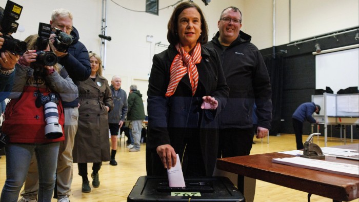 Sinn Féin leader Mary Lou McDonald casting her vote in Dublin