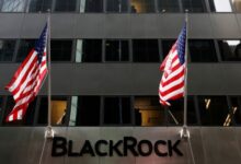 The BlackRock logo outside its offices in New York City