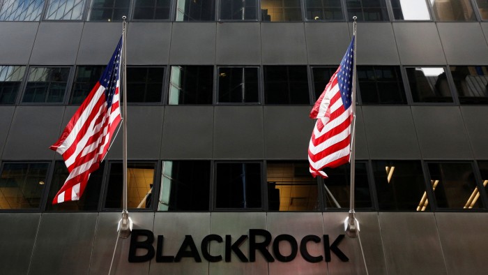 The BlackRock logo outside its offices in New York City