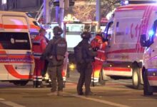 Emergency services at the Christmas market in Magdeburg, eastern Germany, after a car ran into a Christmas market