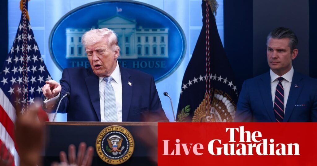 Trump shrugs off concerns that threat to bomb Iran’s infrastructure could amount to war crimes – US politics live